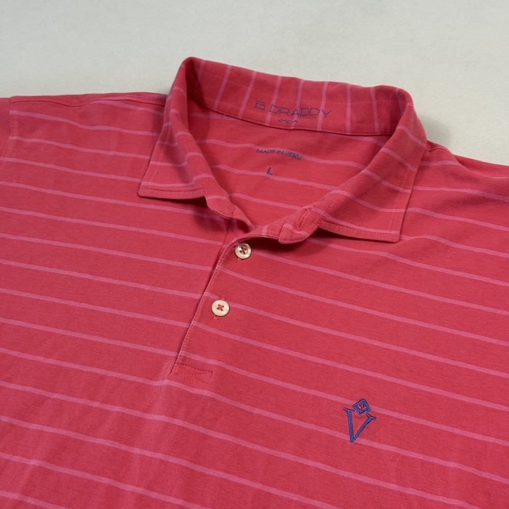 B. Draddy Men's Polo Golf Shirt Striped Pima Cotton Spandex Pink Large